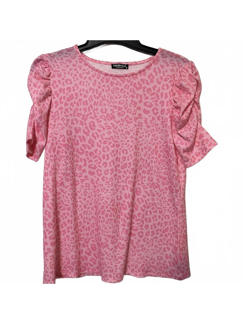 Heimish Y2K Vibrant Edgy Pink Leopard Print Preppy Puff Sleeve Top Medium